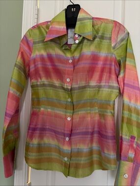 D&G Multicolor Striped Silk Button-Up - Pink, Green,, Purple. Italian size 38